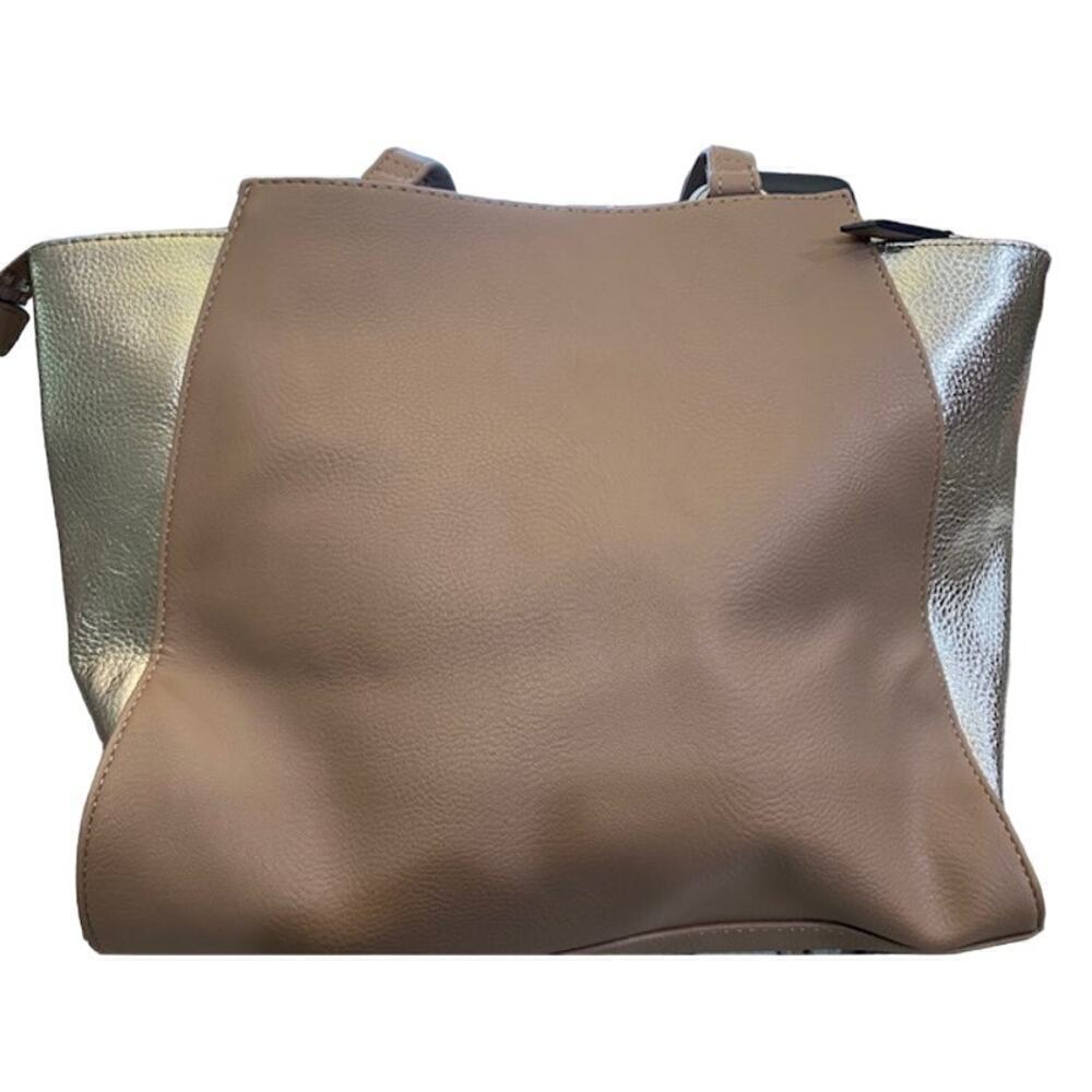 NINE WEST Taupe/Gold Faux-Leather Women's Satchel Bag NEW - Picture 6 of 11